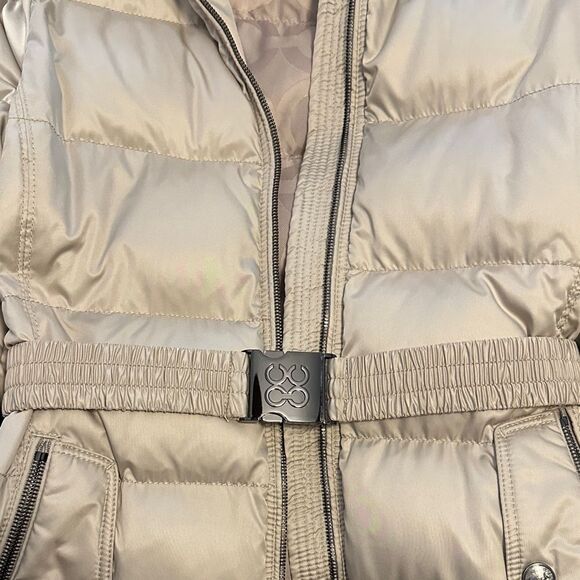 Women's Coach Beige Fur-Trimmed Puffer Jacket - Picture 6 of 11